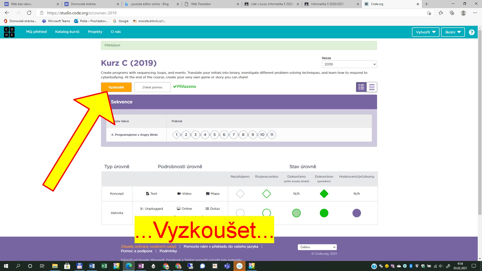 Návod Jak se přihlásit do code.org a plnit úkoly - obrázkový návod